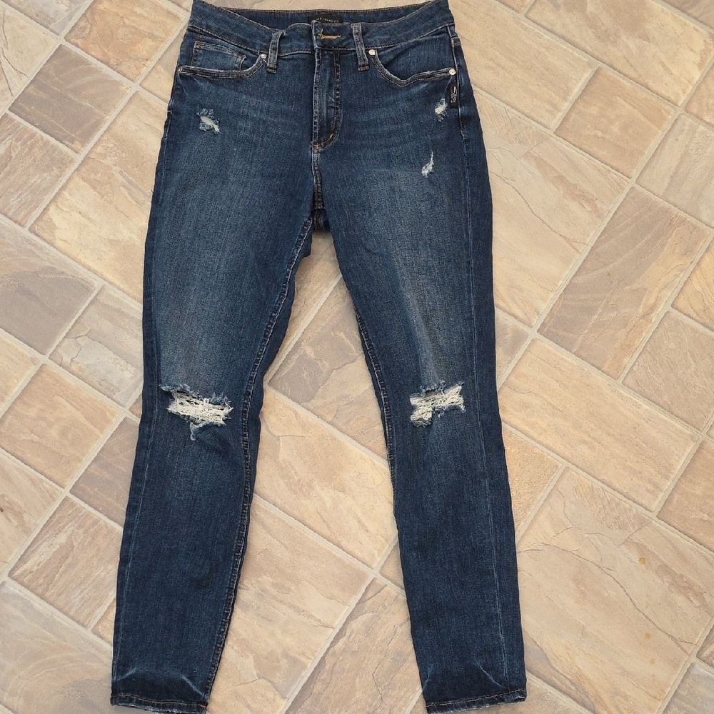 Womens Silver Jeans Dark Blue Distressed Skinny Jeans